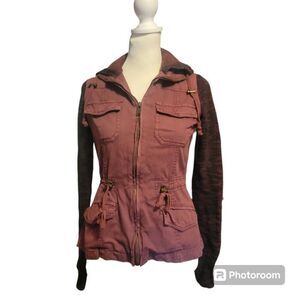 OTHERS FOLLOW By Anthropologie Utility Jacket Size XS Plum Cotton Full Zip